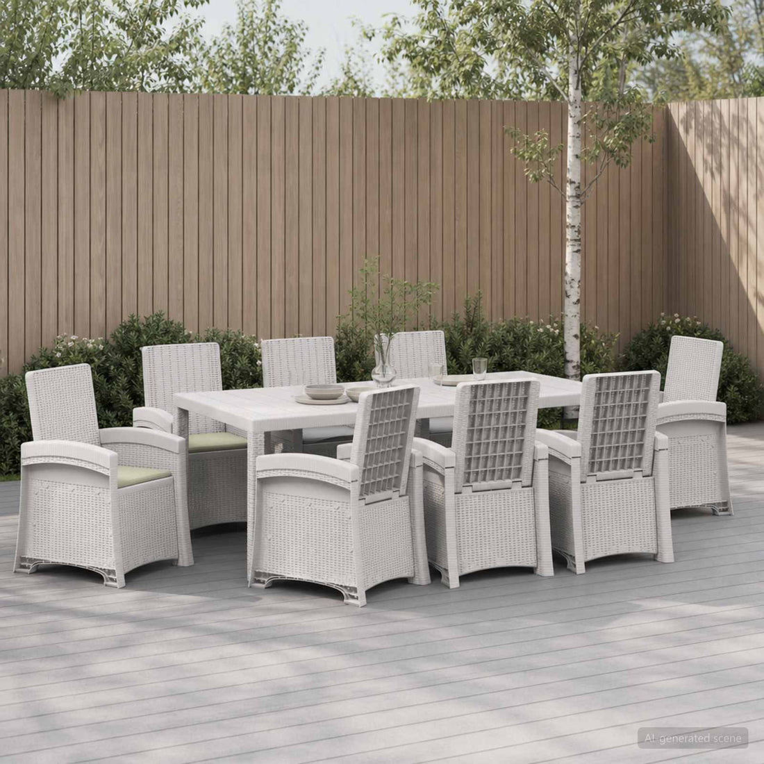 vidaXL Conjunto de Comedor de Jardín 9 uds. Blanco y Crema PP