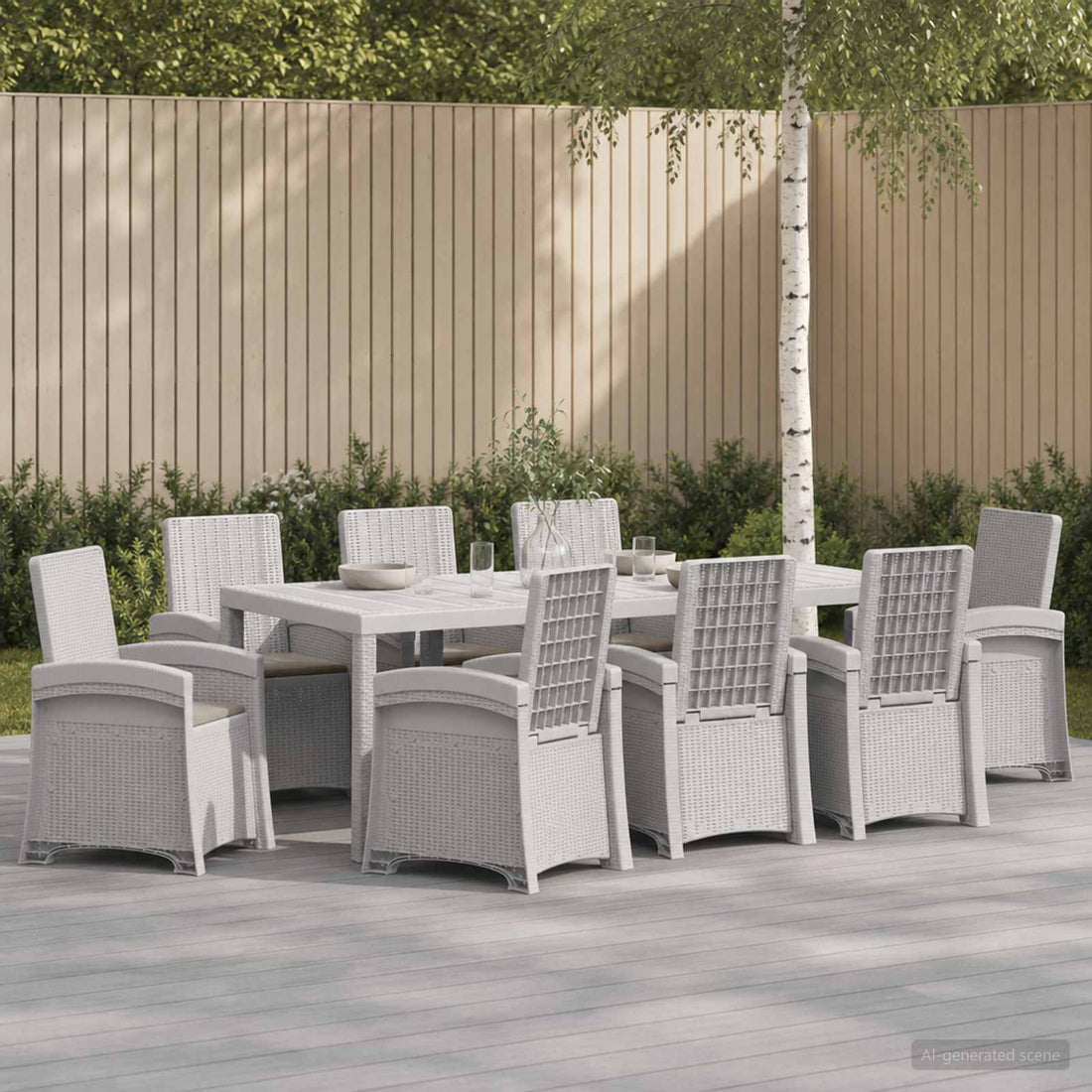 vidaXL Conjunto de Comedor de Jardín 9 uds. Blanco y Gris Claro PP