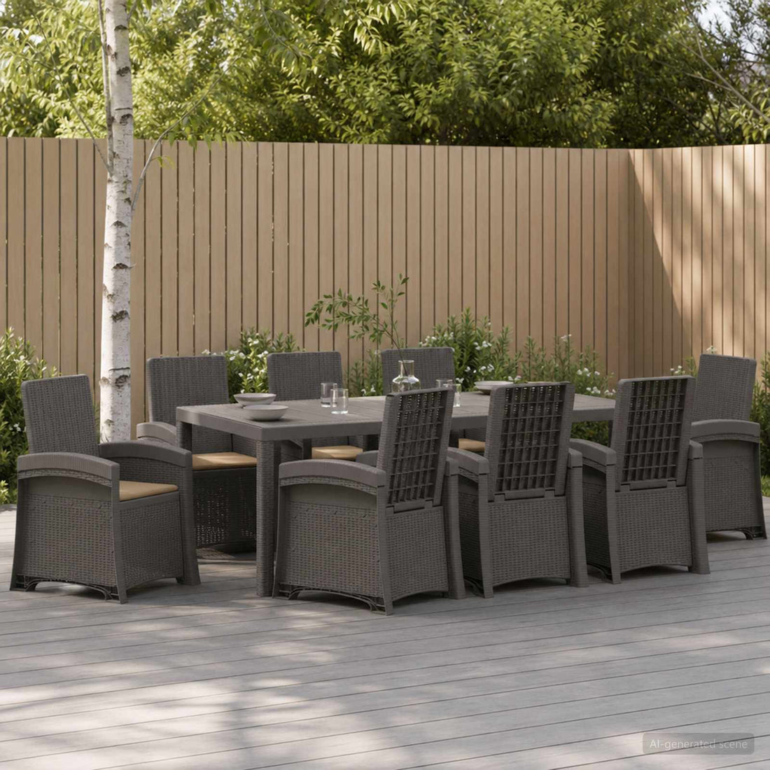 vidaXL Conjunto de Comedor de Jardín 9 uds. Gris Claro y Taupe PP