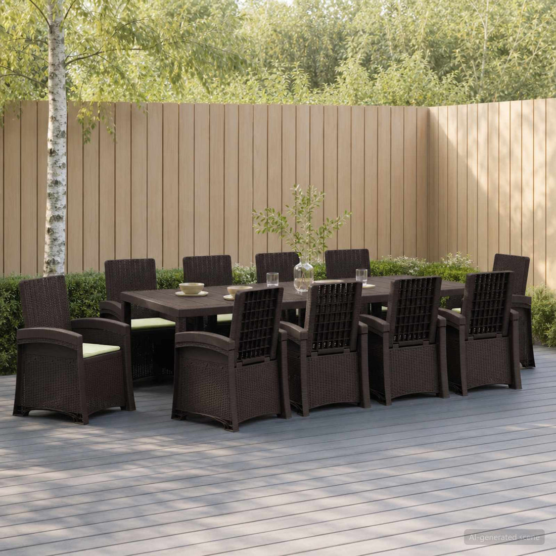 vidaXL Conjunto de Comedor de Jardín 11 uds. Marrón y crema PP