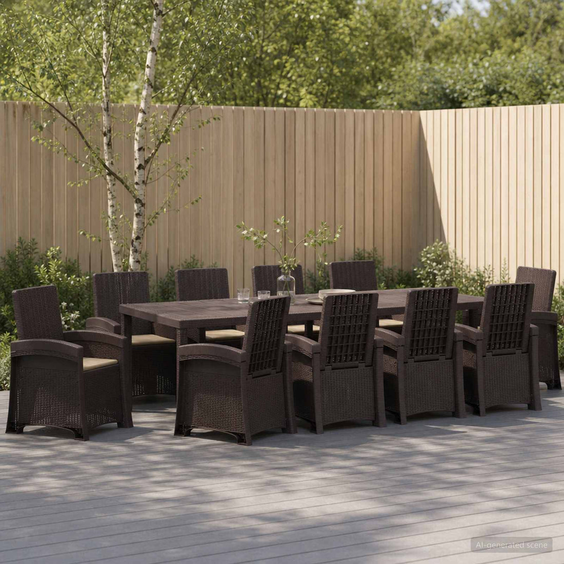 vidaXL Conjunto de Comedor de Jardín 11 uds. Marrón y Topo PP
