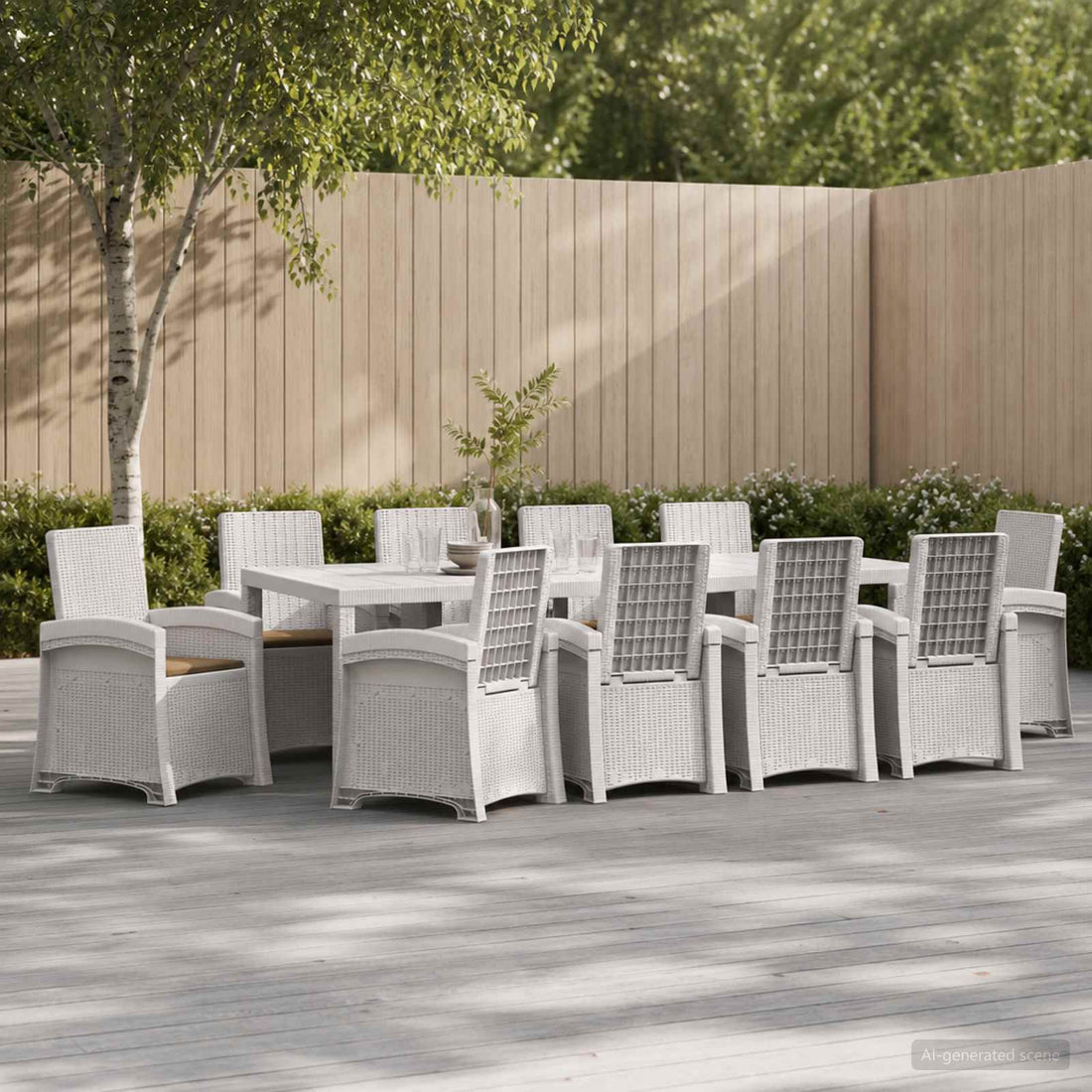 vidaXL Conjunto de Comedor de Jardín 11 uds. Blanco y Topo PP