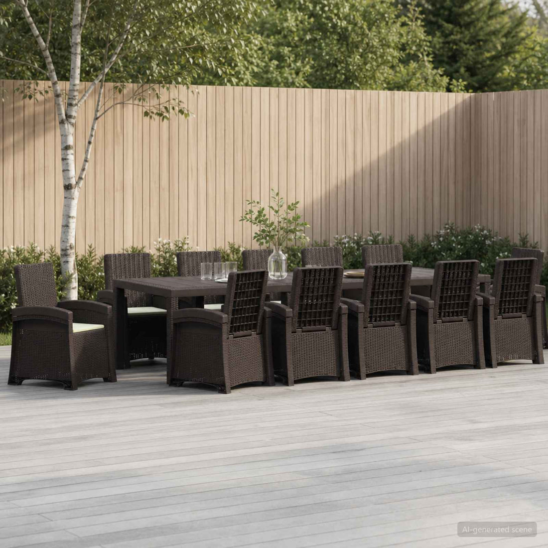 vidaXL Conjunto de Comedor de Jardín 14 uds. Marrón y crema PP