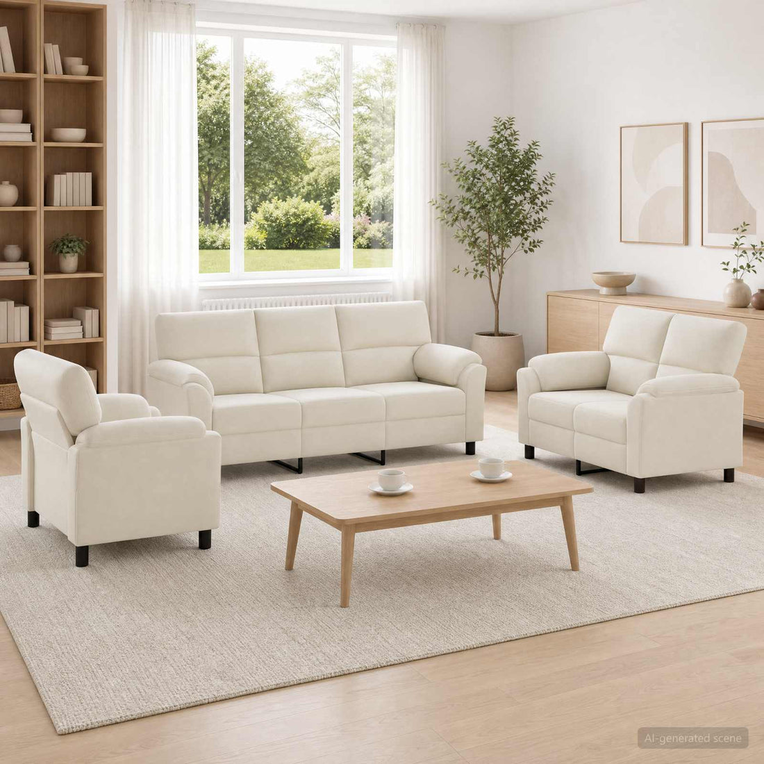 vidaXL Juego de Sofá 3 uds. Crema Terciopelo