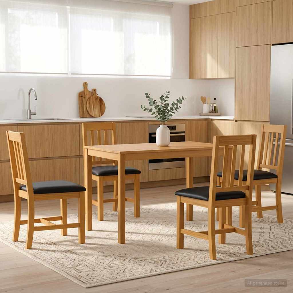 vidaXL Conjunto de comedor 5 uds. Negro Madera de Roble Sólido