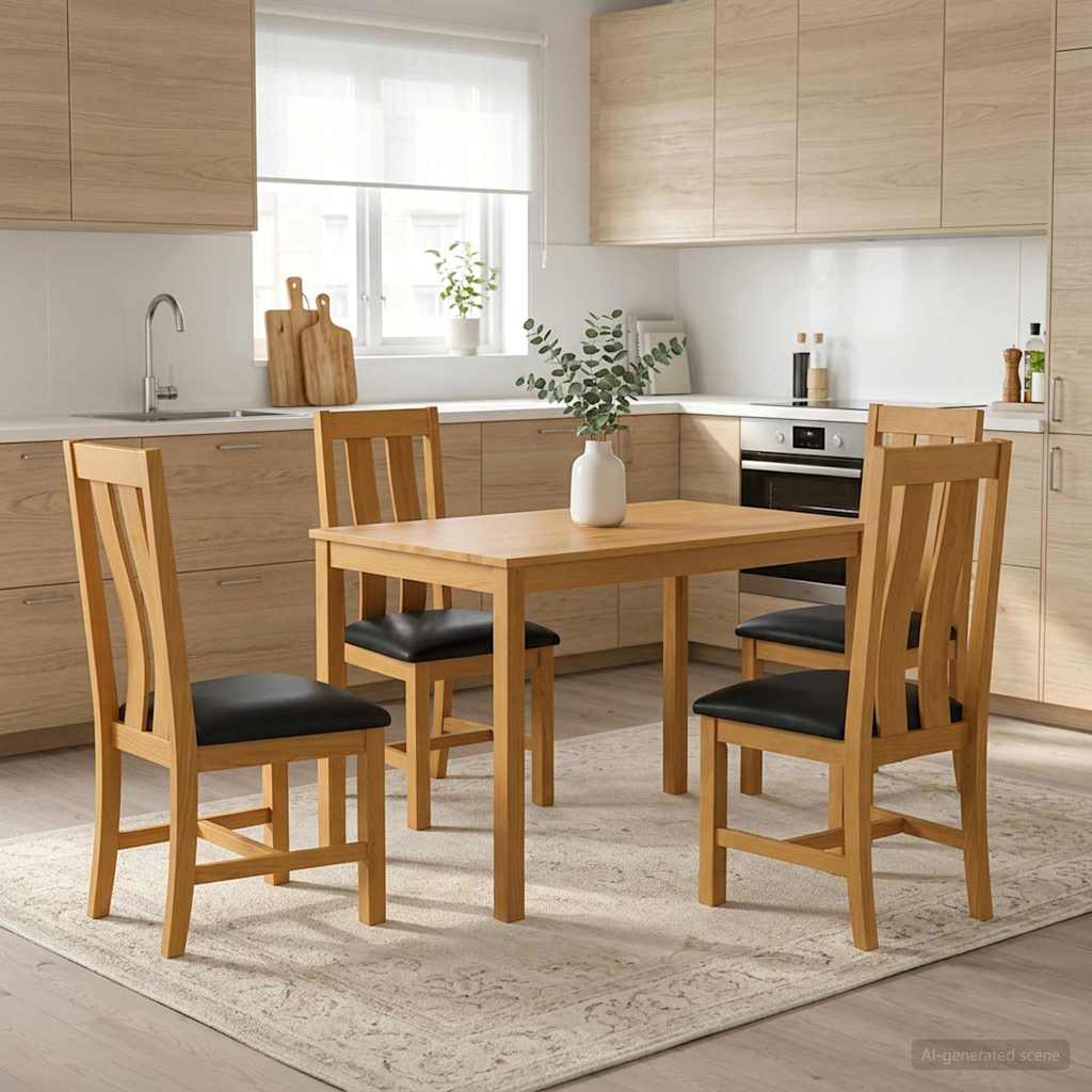 vidaXL Conjunto de comedor 5 uds. Negro Madera de Roble Sólido