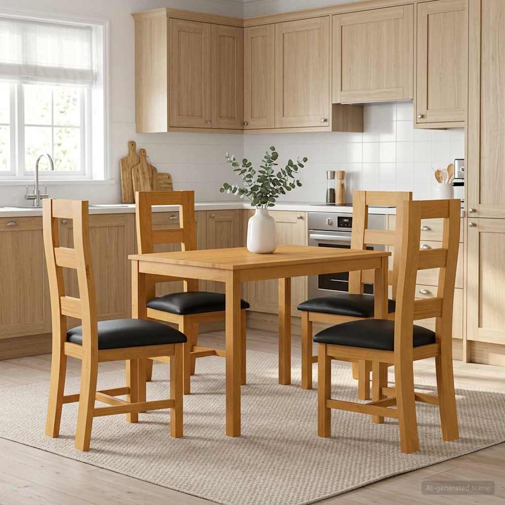 vidaXL Conjunto de comedor 5 uds. Negro Madera de Roble Sólido