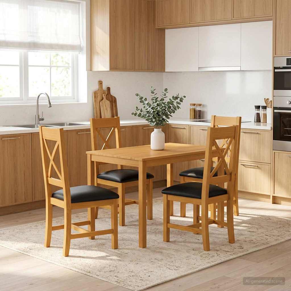 vidaXL Conjunto de comedor 5 uds. Negro Madera de Roble Sólido