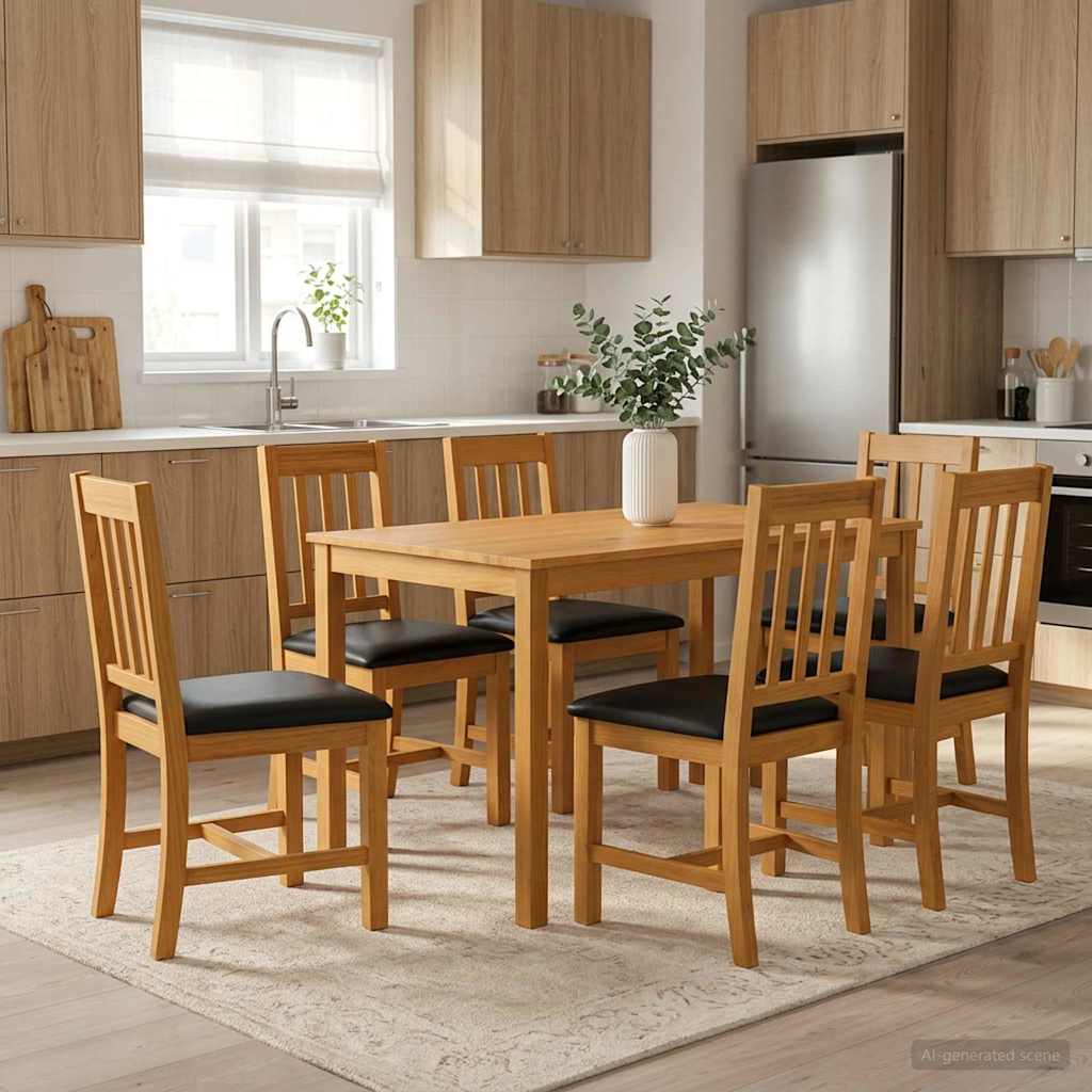 vidaXL Conjunto de comedor 7 uds. Negro Madera de Roble Sólido
