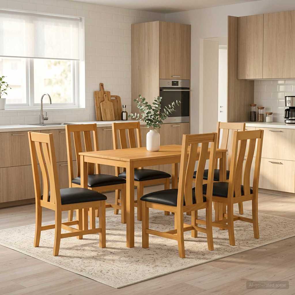 vidaXL Conjunto de comedor 7 uds. Negro Madera de Roble Sólido