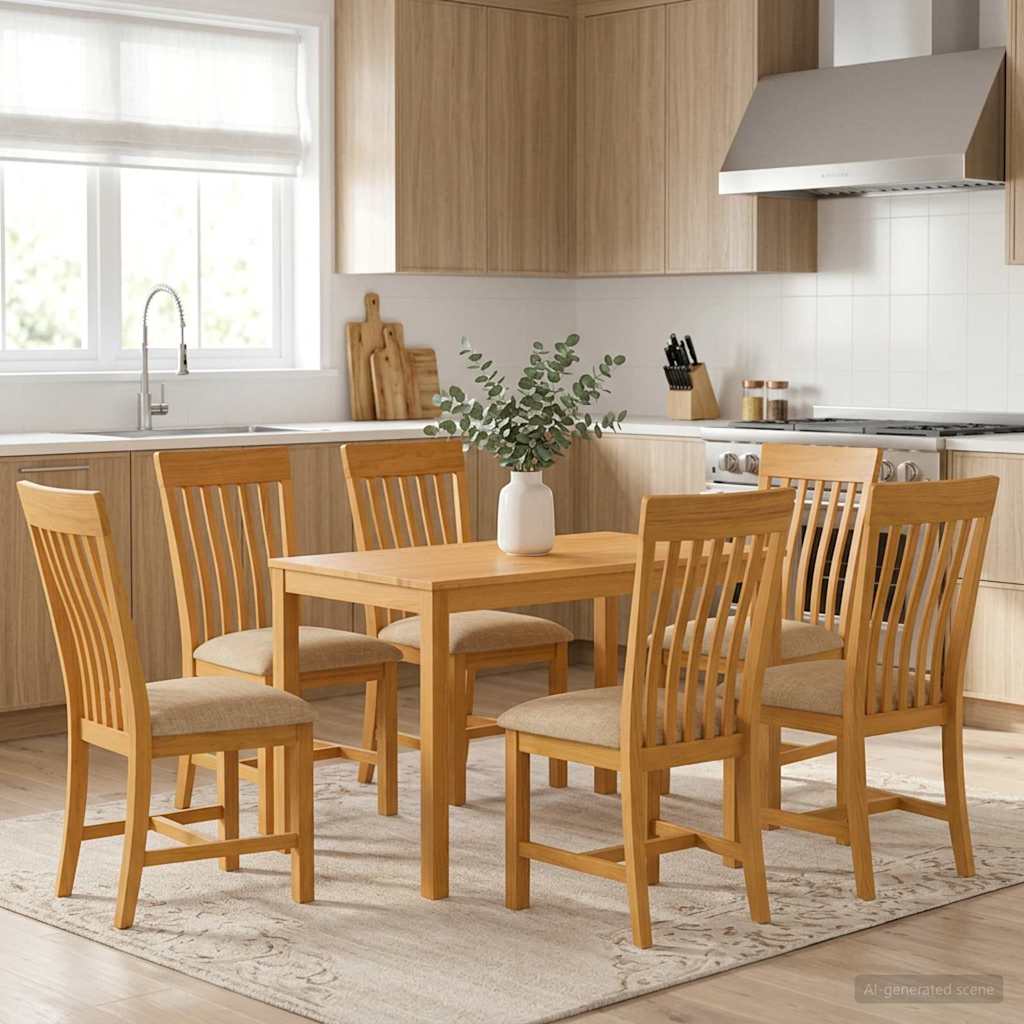 vidaXL Conjunto de comedor 7 uds. Beige Madera de Roble Sólido