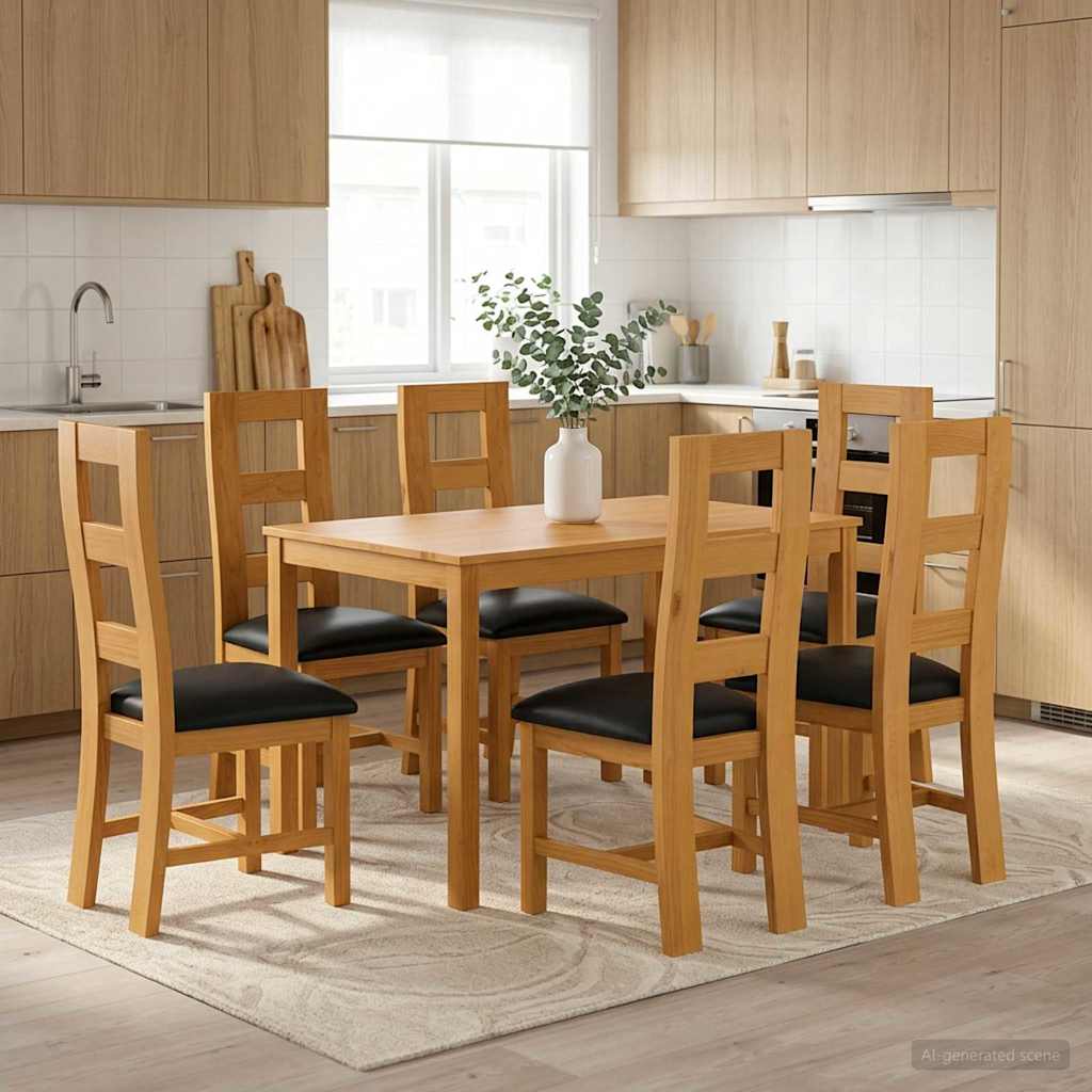 vidaXL Conjunto de comedor 7 uds. Negro Madera de Roble Sólido