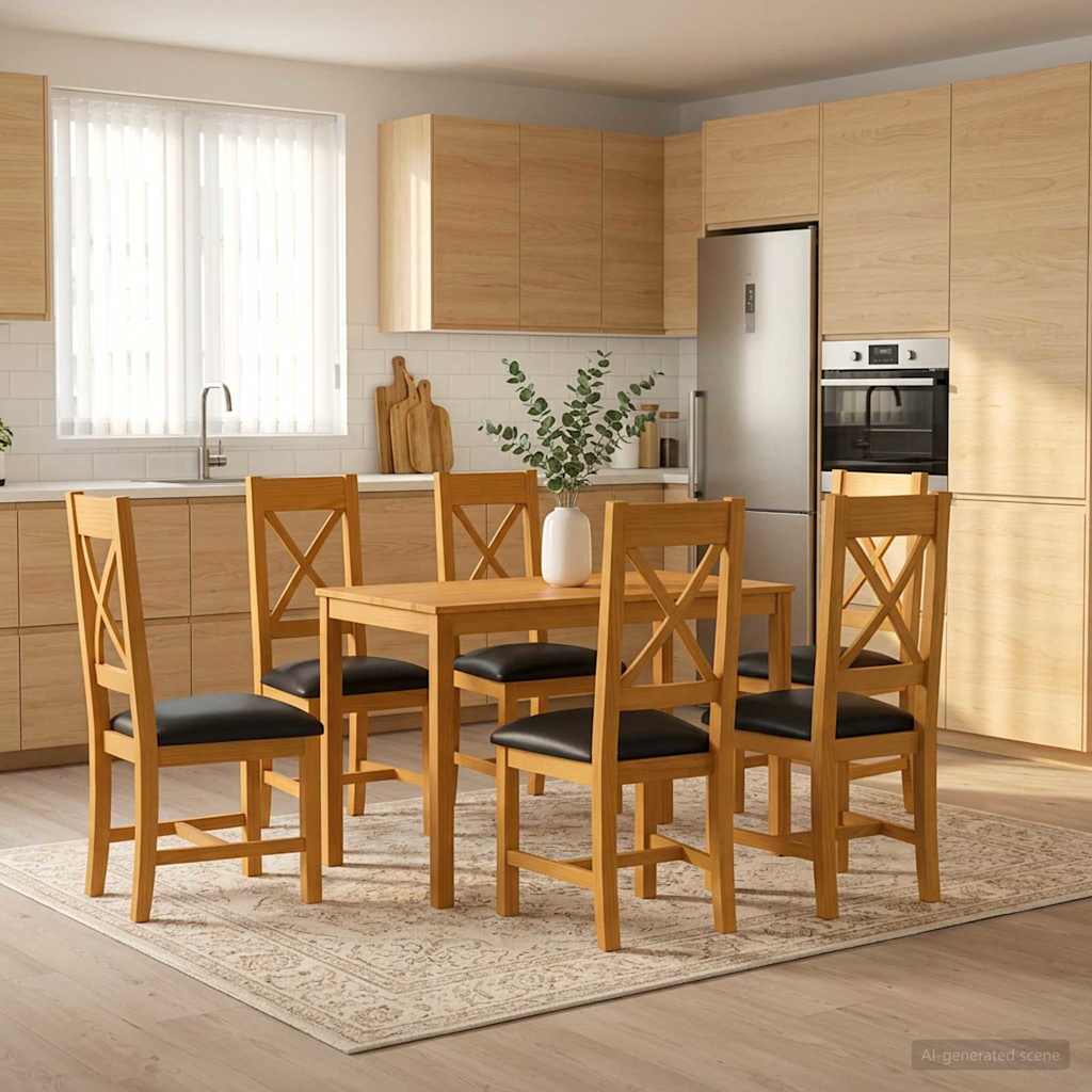 vidaXL Conjunto de comedor 7 uds. Negro Madera de Roble Sólido