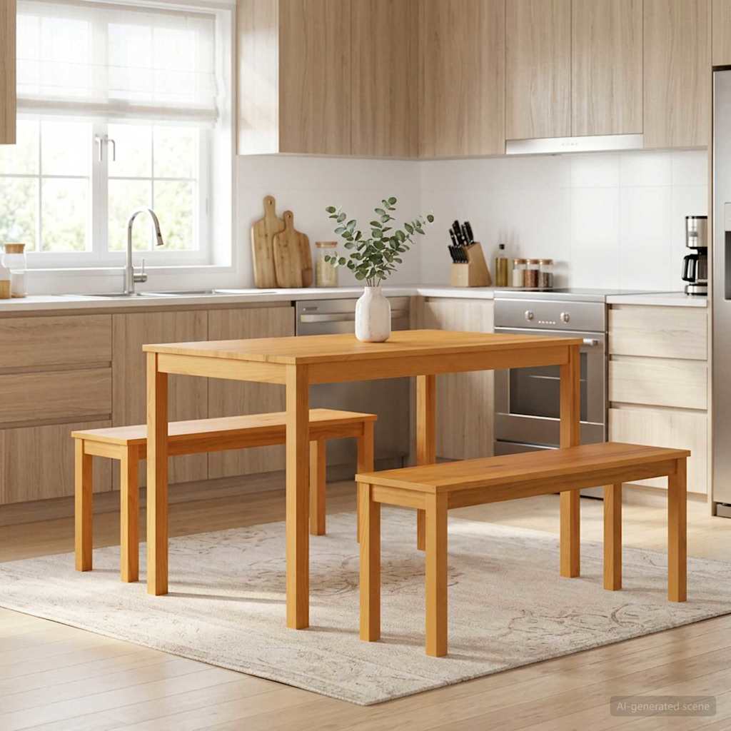 vidaXL Conjunto de comedor 3 uds. Natural Madera de Roble Sólido