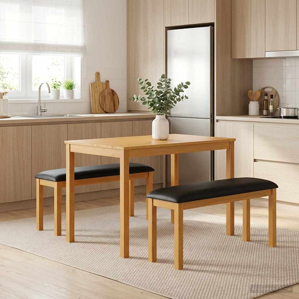 vidaXL Conjunto de comedor 3 uds. Negro Madera de Roble Sólido