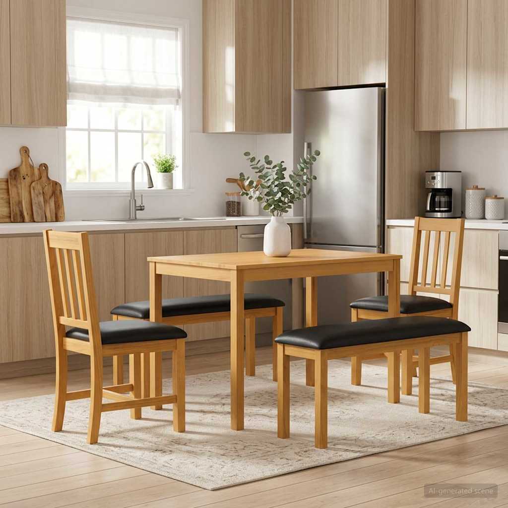 vidaXL Conjunto de comedor 5 uds. Negro Madera de Roble Sólido