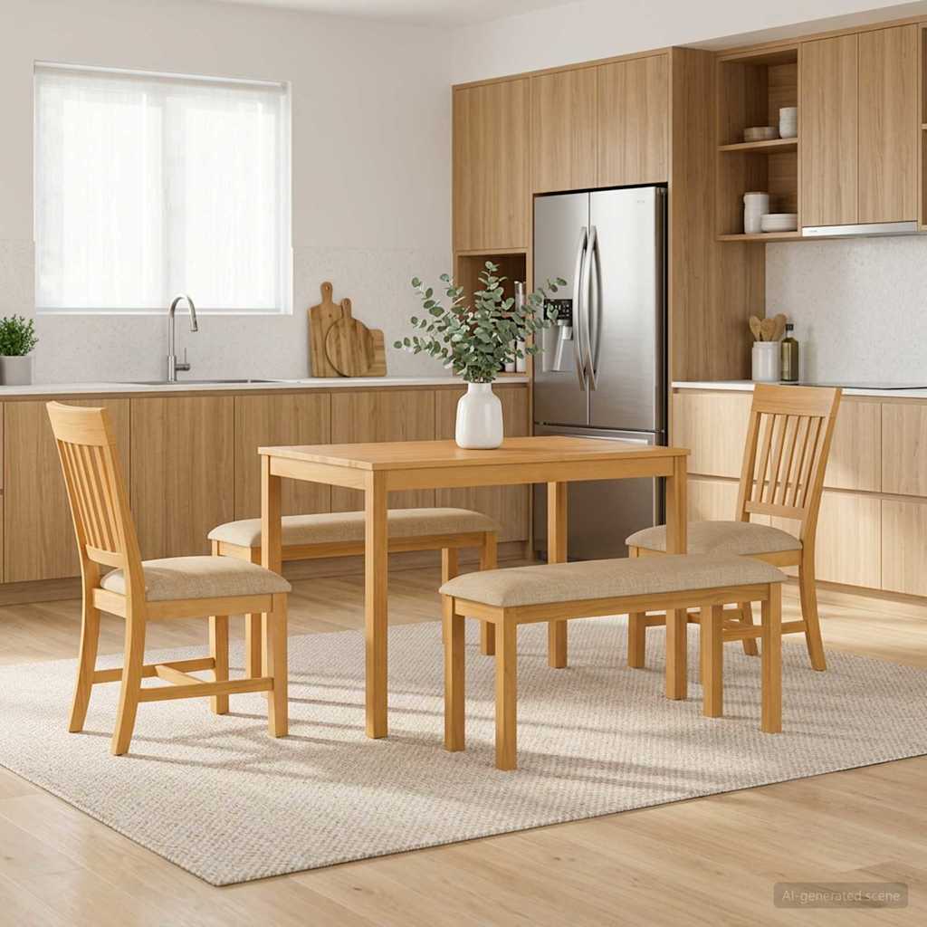vidaXL Conjunto de comedor 5 uds. Beige Madera de Roble Sólido