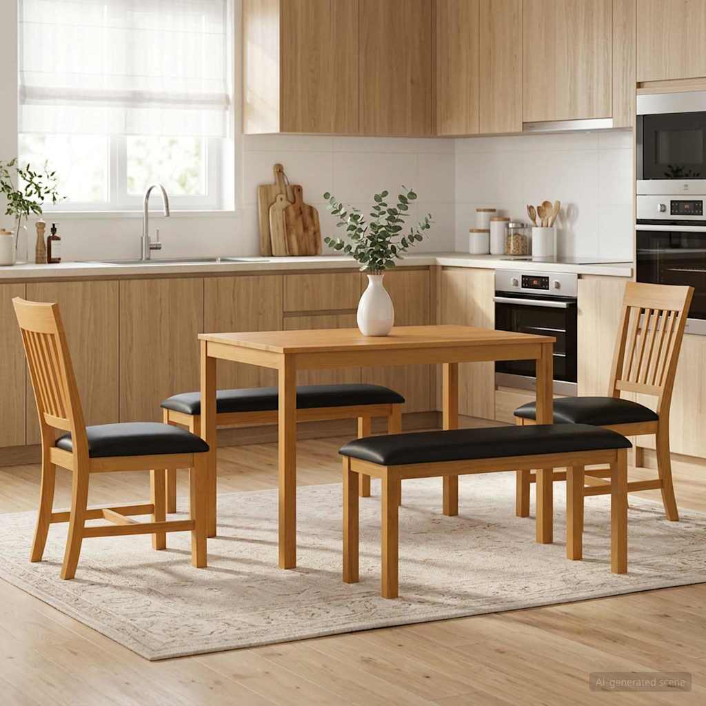 vidaXL Conjunto de comedor 5 uds. Negro Madera de Roble Sólido