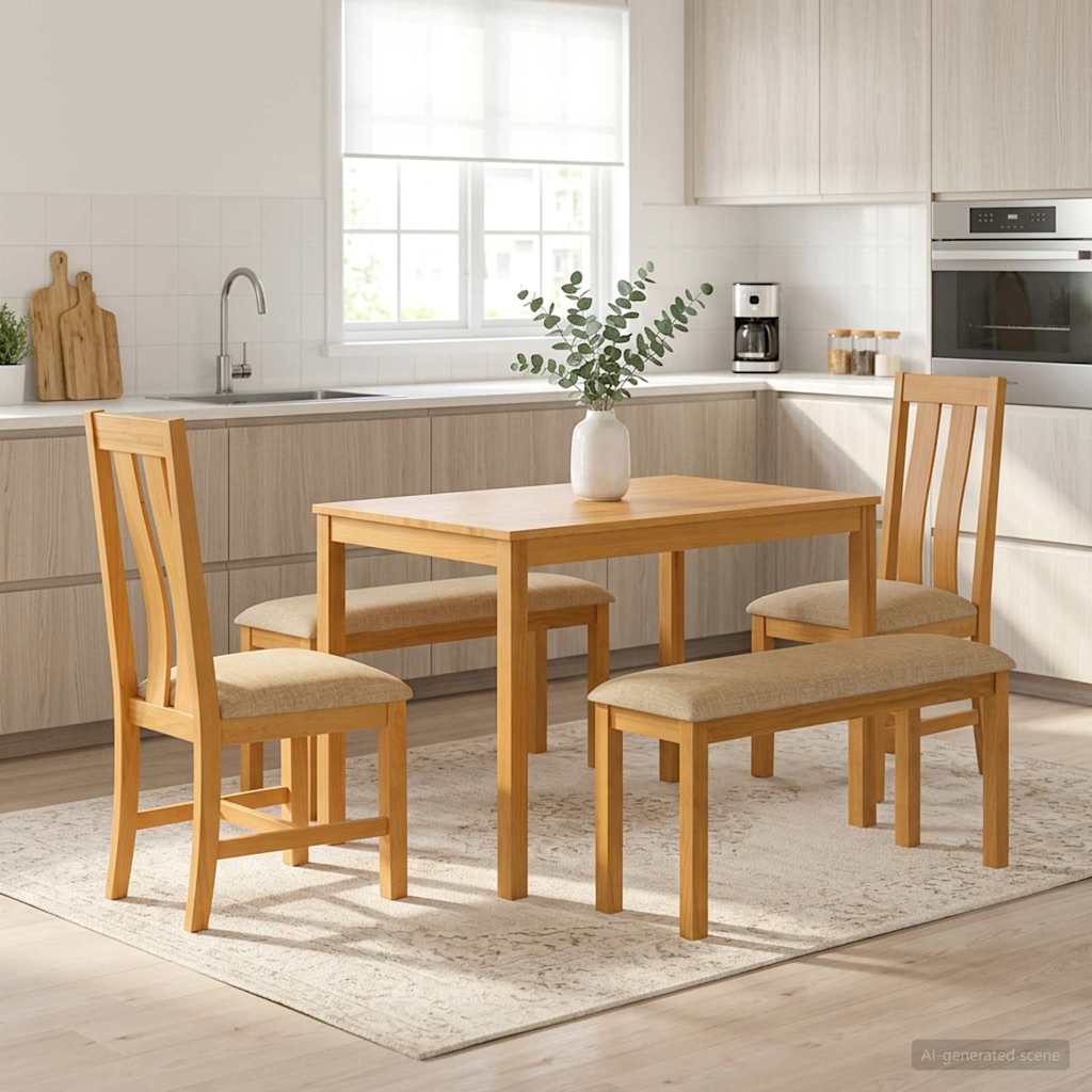 vidaXL Conjunto de comedor 5 uds. Beige Madera de Roble Sólido