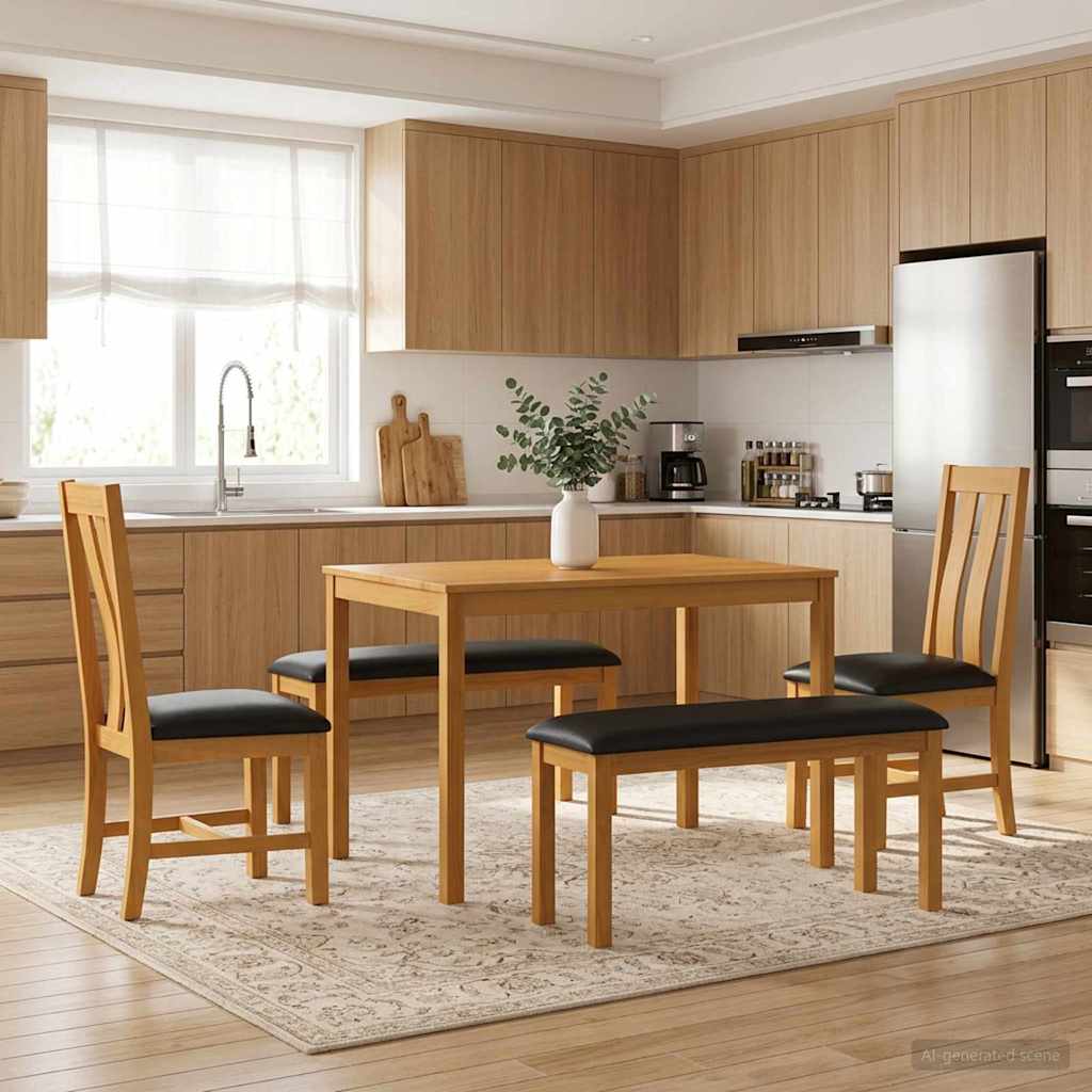 vidaXL Conjunto de comedor 5 uds. Negro Madera de Roble Sólido