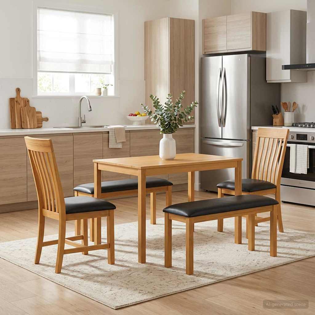 vidaXL Conjunto de comedor 5 uds. Negro Madera de Roble Sólido
