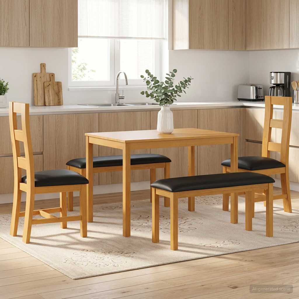 vidaXL Conjunto de comedor 5 uds. Negro Madera de Roble Sólido