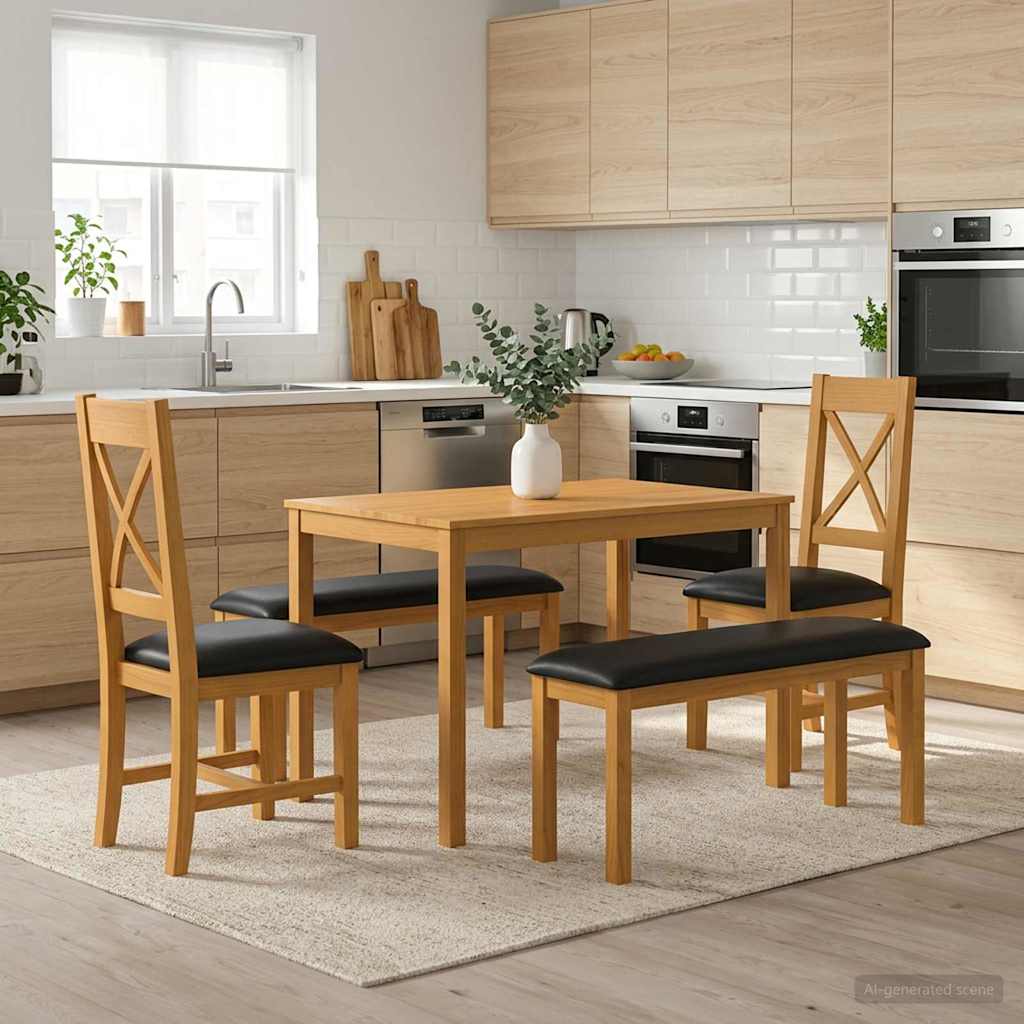 vidaXL Conjunto de comedor 5 uds. Negro Madera de Roble Sólido