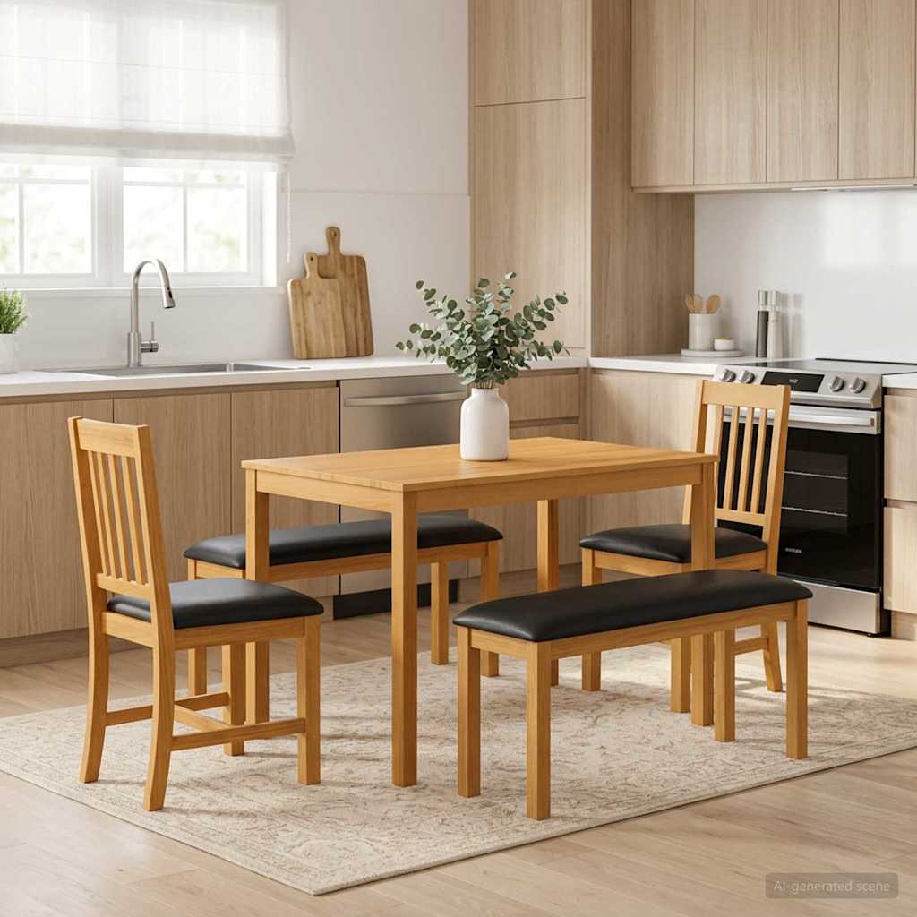 vidaXL Conjunto de comedor 4 uds. Negro Madera de Roble Sólido