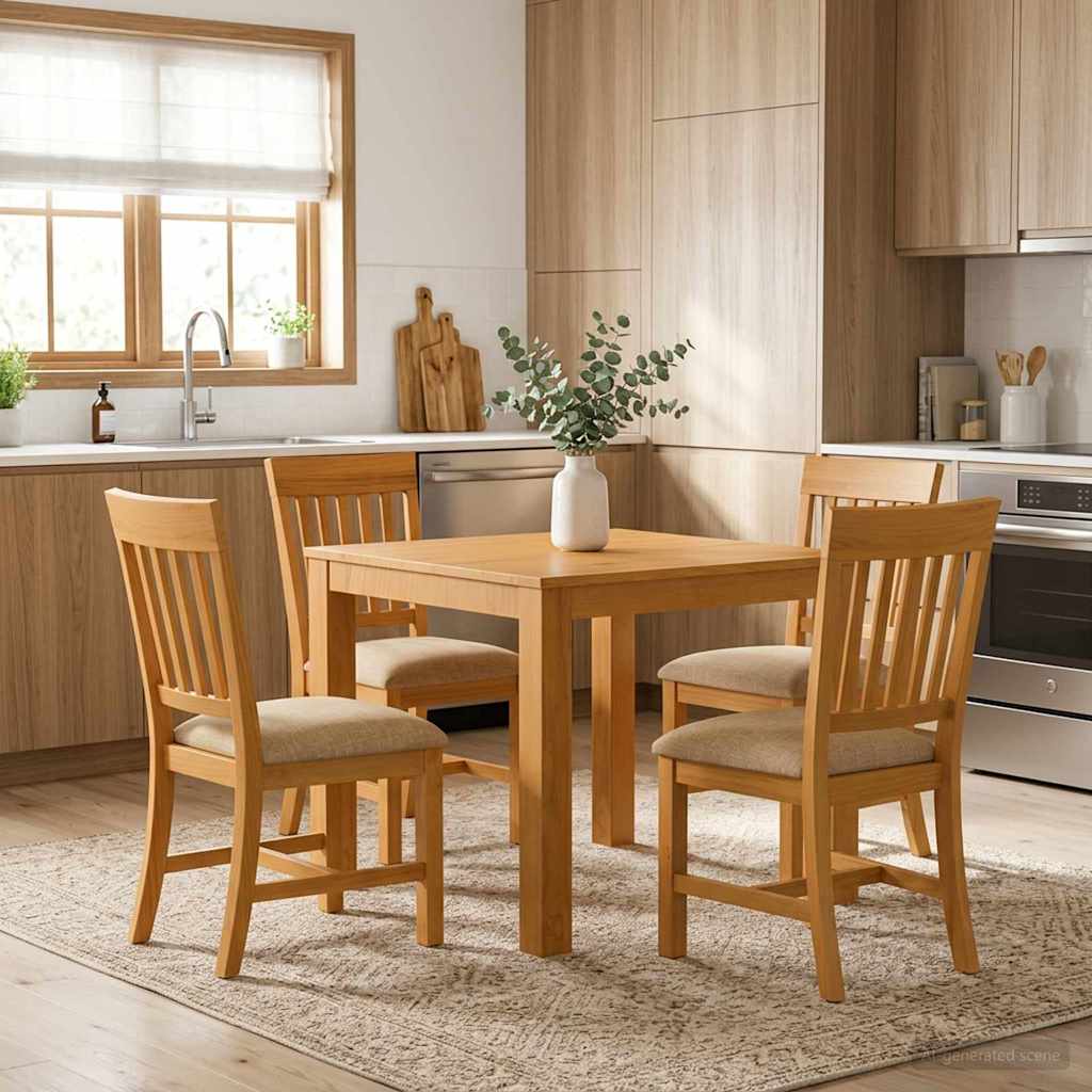 vidaXL Conjunto de comedor 5 uds. Beige Madera de Roble Sólido