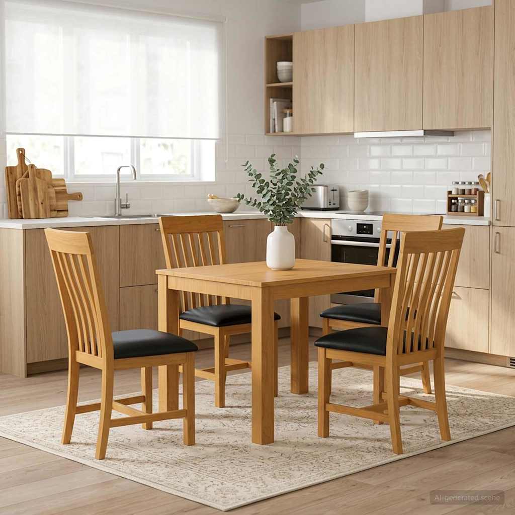 vidaXL Conjunto de comedor 5 uds. Negro Madera de Roble Sólido