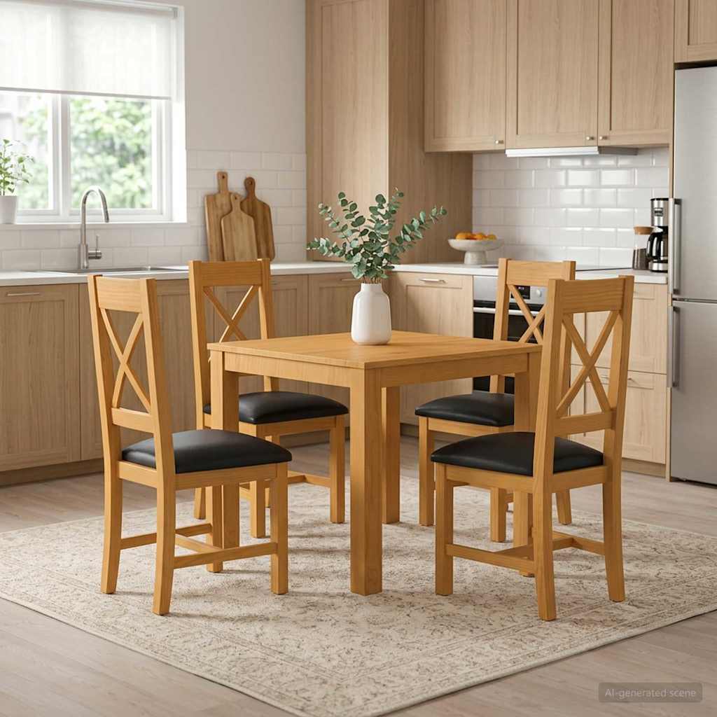 vidaXL Conjunto de comedor 5 uds. Negro Madera de Roble Sólido