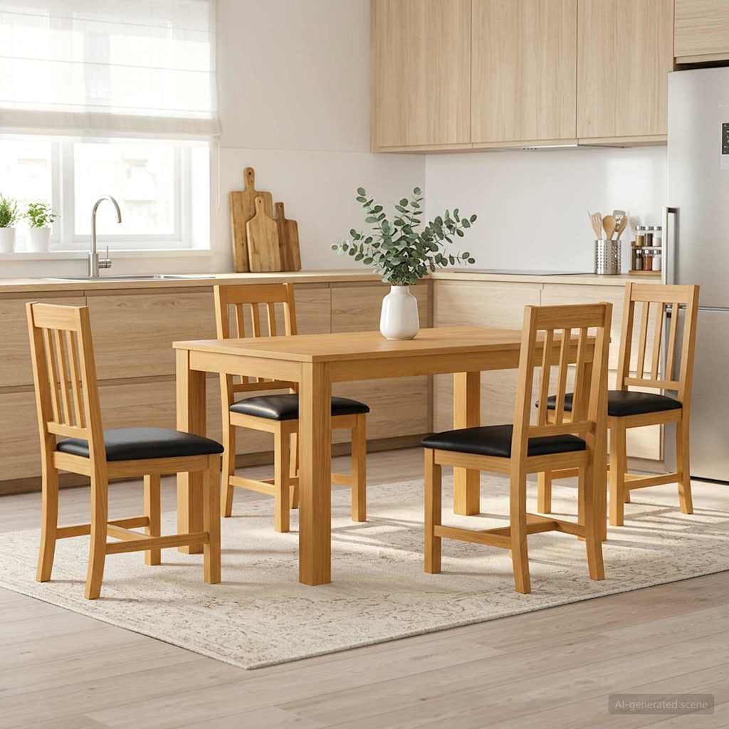 vidaXL Conjunto de comedor 5 uds. Negro Madera de Roble Sólido