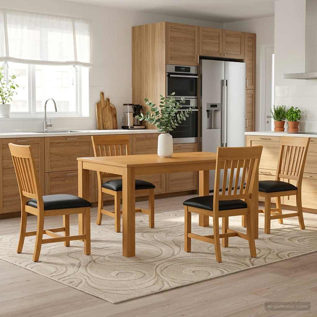 vidaXL Conjunto de comedor 5 uds. Negro Madera de Roble Sólido