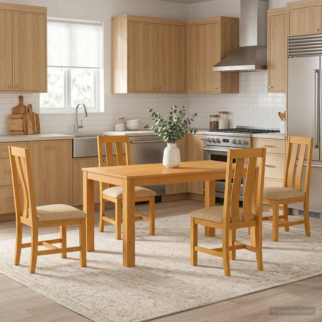 vidaXL Conjunto de comedor 5 uds. Beige Madera de Roble Sólido