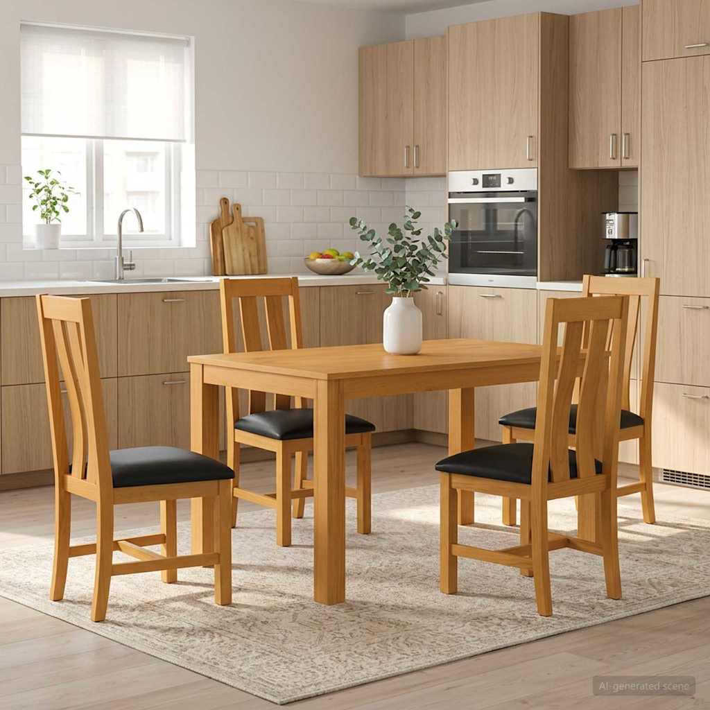vidaXL Conjunto de comedor 5 uds. Negro Madera de Roble Sólido