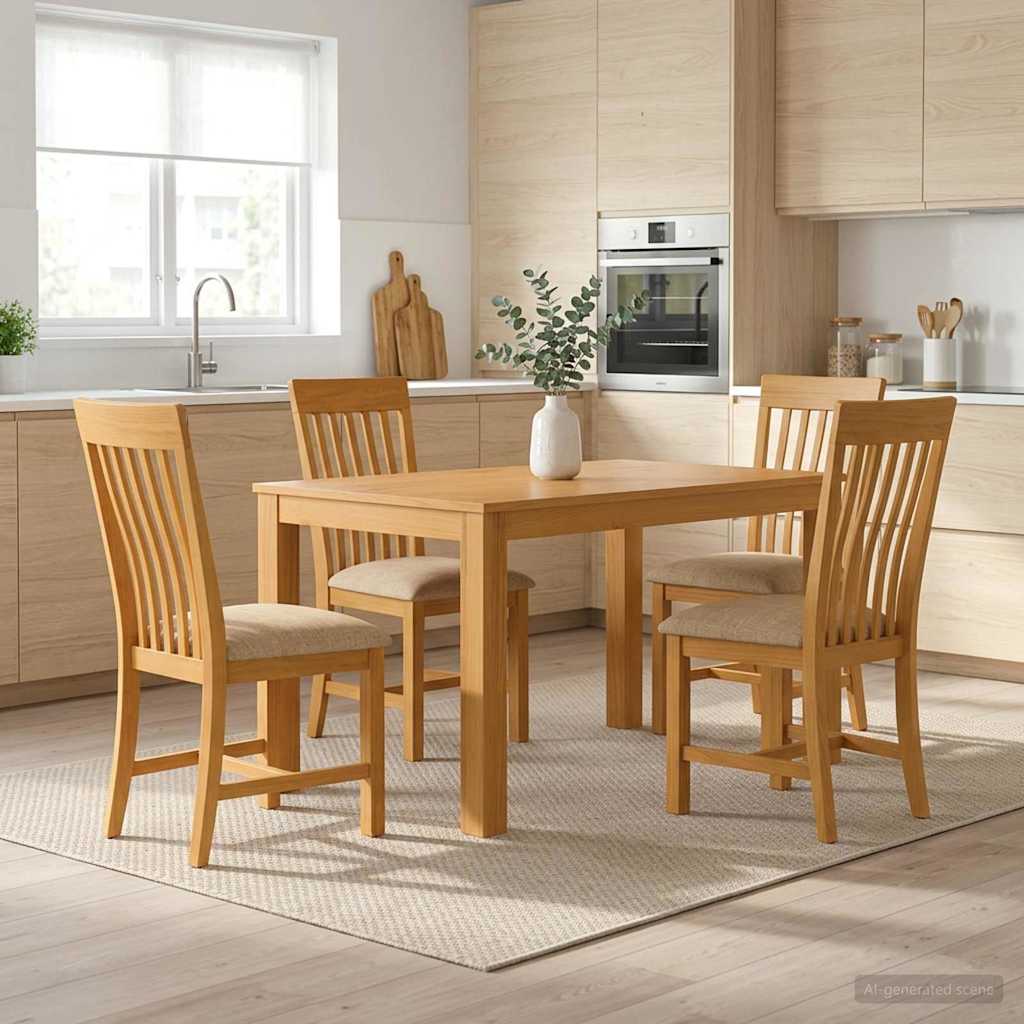 vidaXL Conjunto de comedor 5 uds. Beige Madera de Roble Sólido