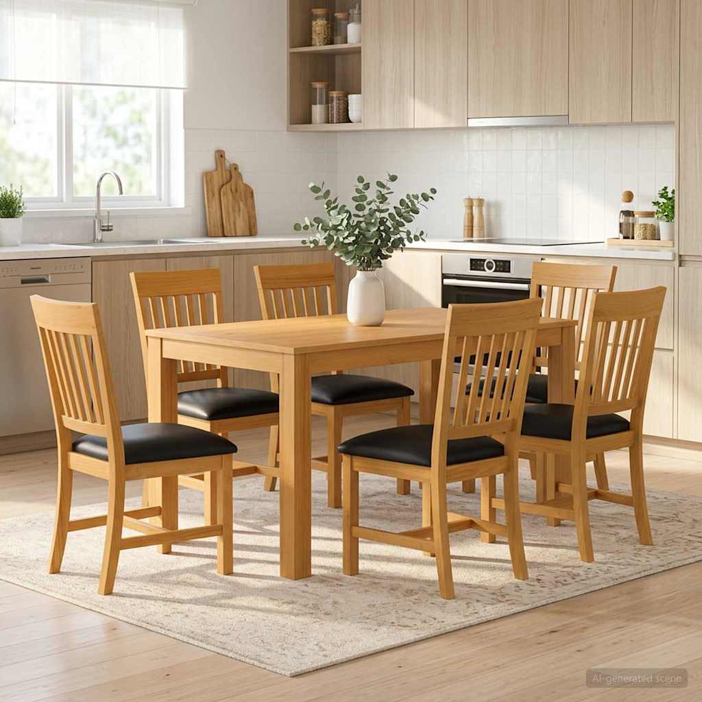 vidaXL Conjunto de comedor 7 uds. Negro Madera de Roble Sólido