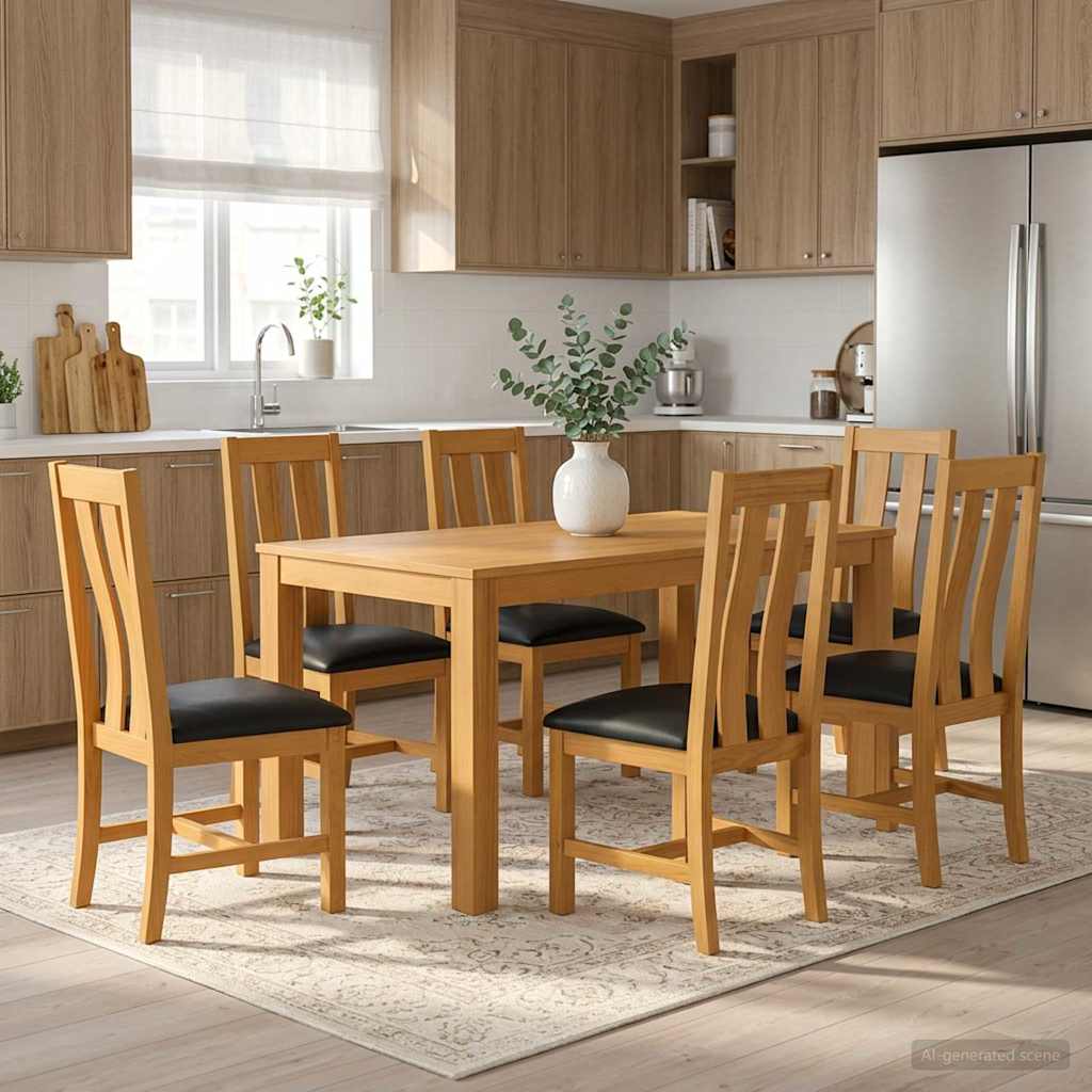 vidaXL Conjunto de comedor 7 uds. Negro Madera de Roble Sólido