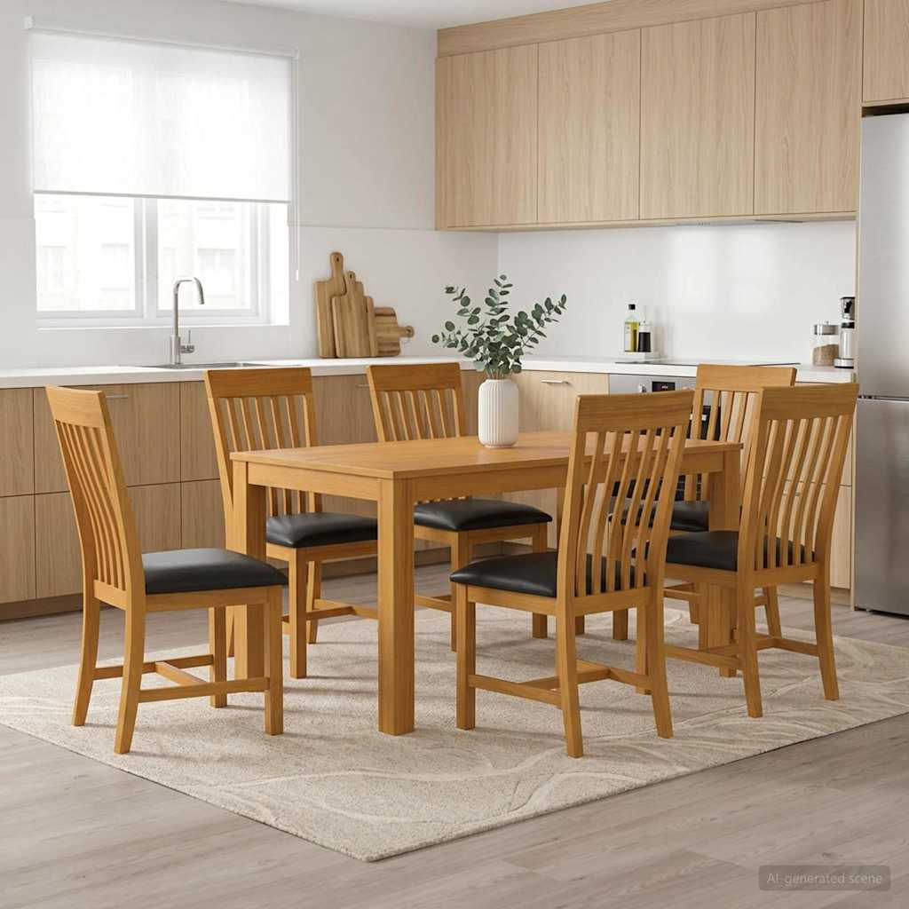 vidaXL Conjunto de comedor 7 uds. Negro Madera de Roble Sólido