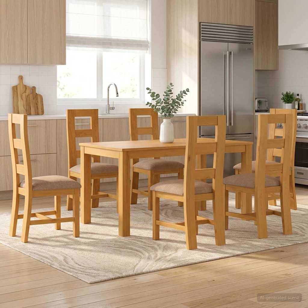 vidaXL Conjunto de comedor 7 uds. Gris Madera de Roble Sólido