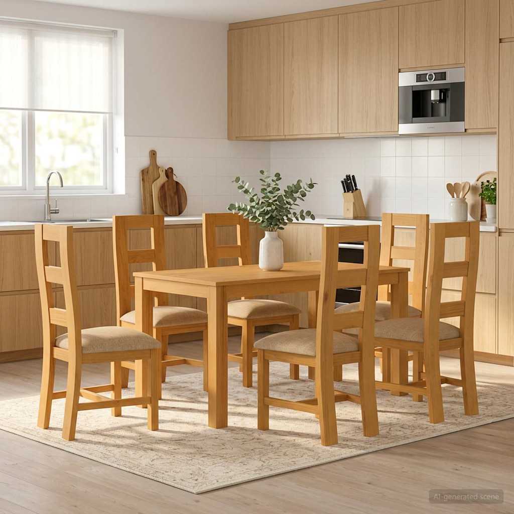 vidaXL Conjunto de comedor 7 uds. Beige Madera de Roble Sólido
