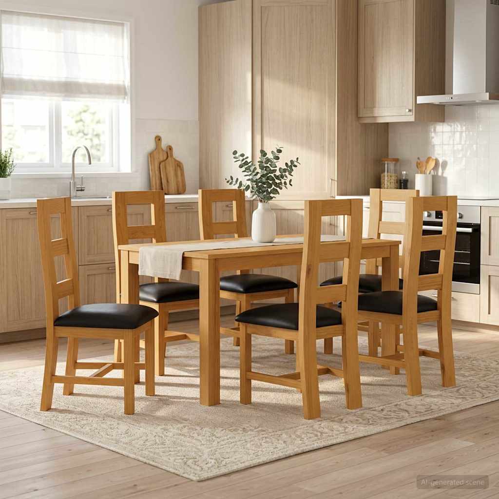 vidaXL Conjunto de comedor 7 uds. Negro Madera de Roble Sólido