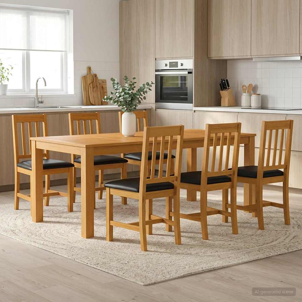vidaXL Conjunto de comedor 7 uds. Negro Madera de Roble Sólido