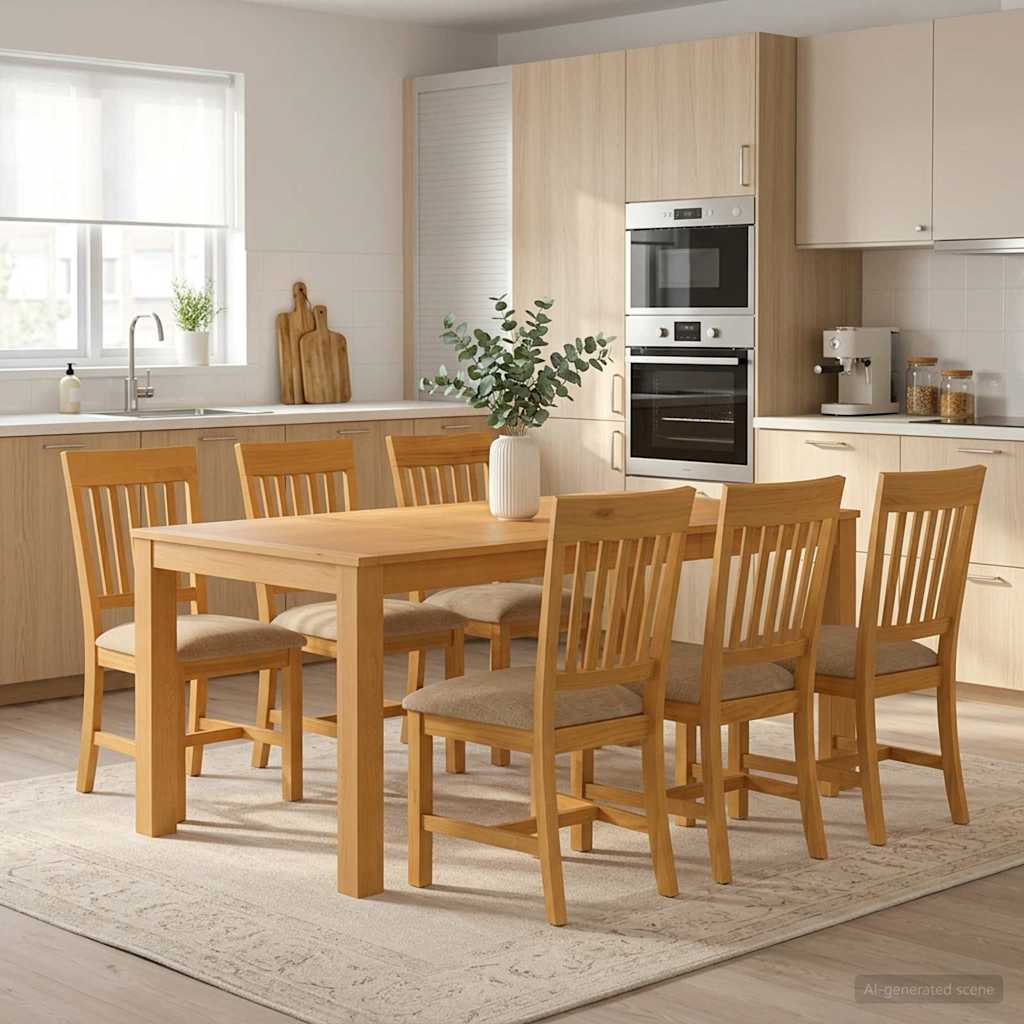 vidaXL Conjunto de comedor 7 uds. Beige Madera de Roble Sólido