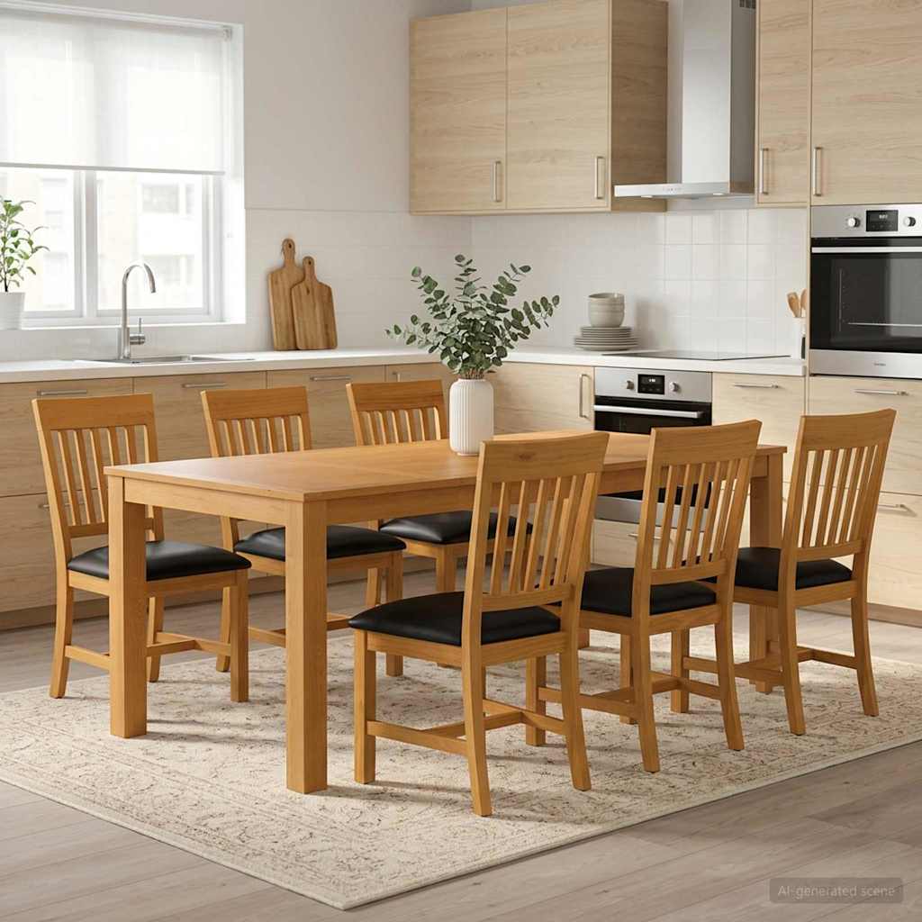 vidaXL Conjunto de comedor 7 uds. Negro Madera de Roble Sólido