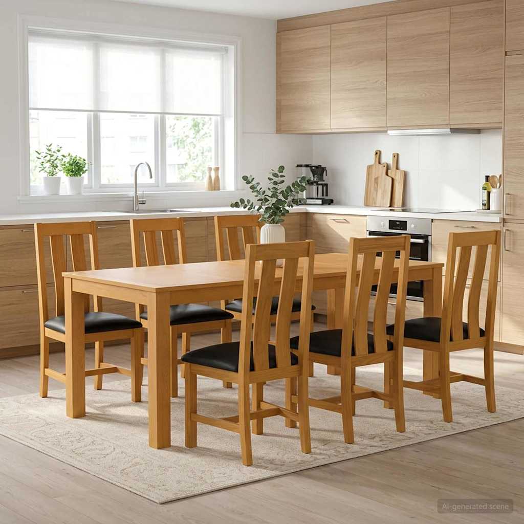 vidaXL Conjunto de comedor 7 uds. Negro Madera de Roble Sólido