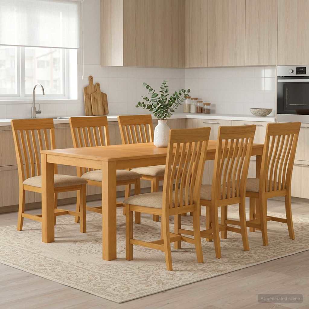 vidaXL Conjunto de comedor 7 uds. Beige Madera de Roble Sólido