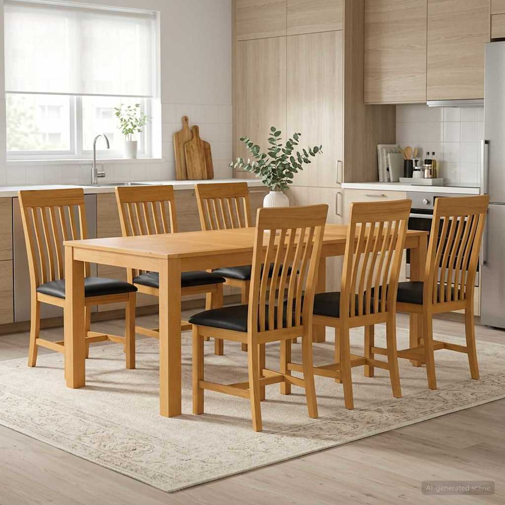 vidaXL Conjunto de comedor 7 uds. Negro Madera de Roble Sólido