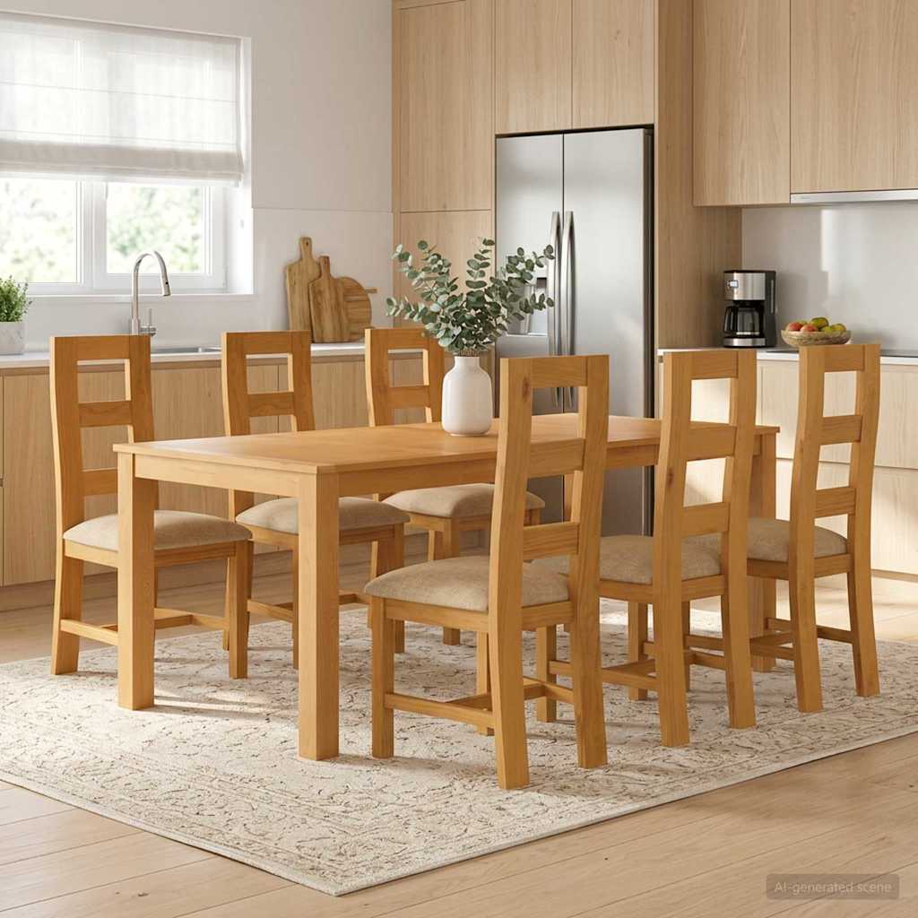 vidaXL Conjunto de comedor 7 uds. Beige Madera de Roble Sólido