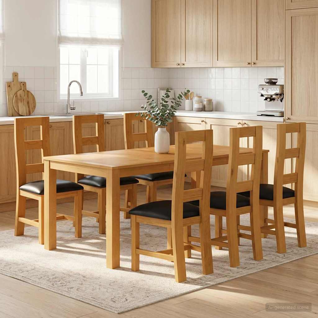 vidaXL Conjunto de comedor 7 uds. Negro Madera de Roble Sólido